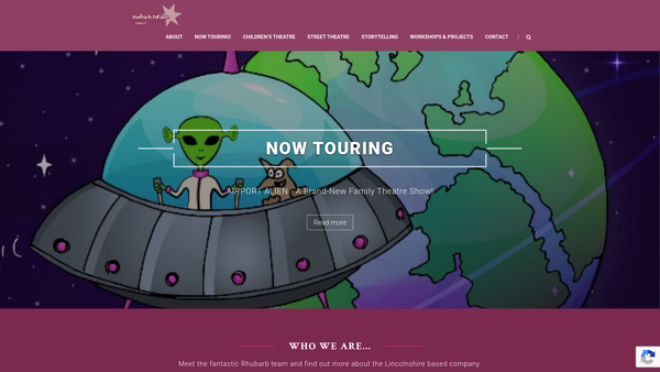 Screenshot of the Rhubarb Theatre Company website
