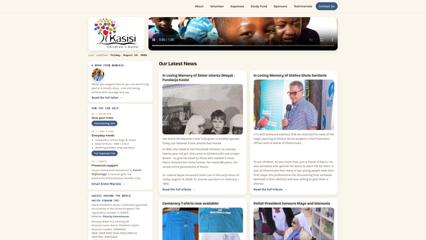 Screenshot of the Kasisi Children's Home website