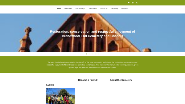 Screenshot of the The Friends of the Brandwood End Cemetery website