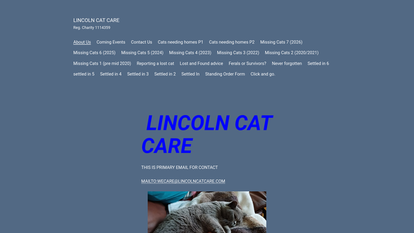 Screenshot of the Lincoln Cat Care website