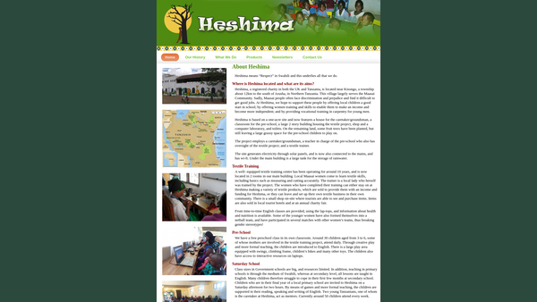 Screenshot of the Heshima website