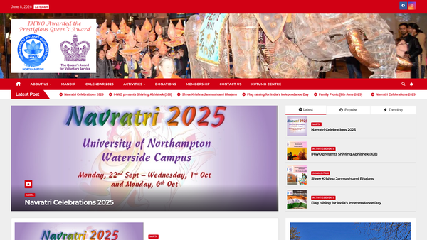 Screenshot of the Indian Hindu Welfare Organisation (Northampton) Limited website