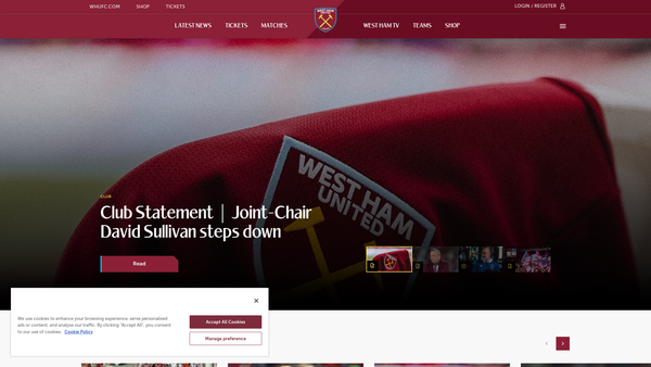 Screenshot of the West Ham United Foundation website