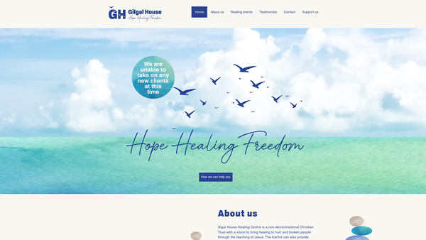 Screenshot of the Gilgal House Healing Centre Trust website