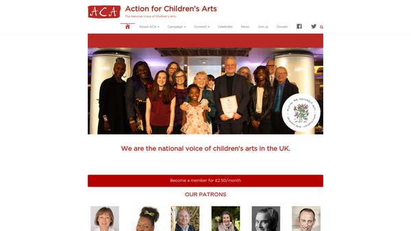 Screenshot of the Action For Children's Arts website
