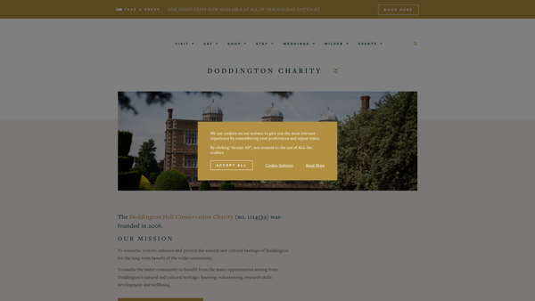 Screenshot of the The Doddington Hall Conservation Charity website
