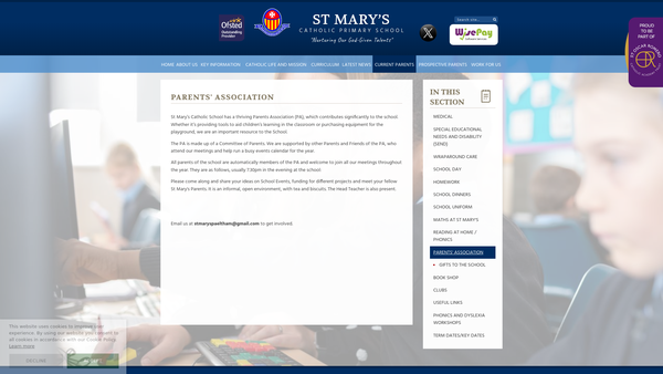 Screenshot of the St Marys (Eltham) Parents Association website