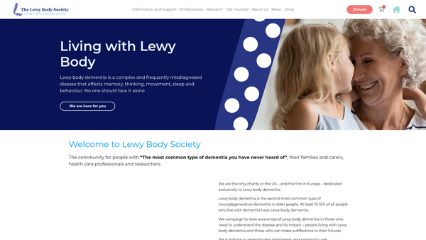 Screenshot of the The Lewy Body Society website