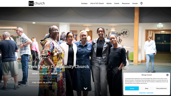Screenshot of the Tees Valley Community Church website