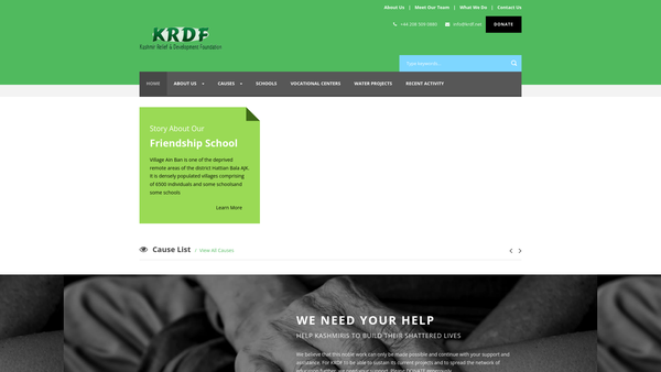 Screenshot of the Kashmir Relief And Development Foundation website