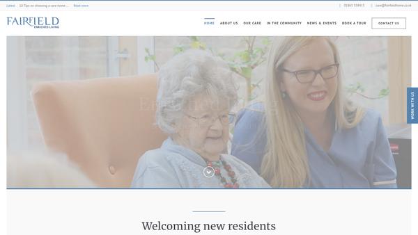 Screenshot of the Fairfield Residential Home website