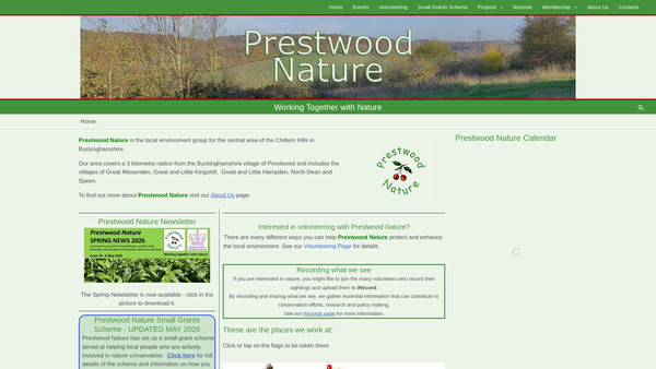 Screenshot of the Prestwood Nature website