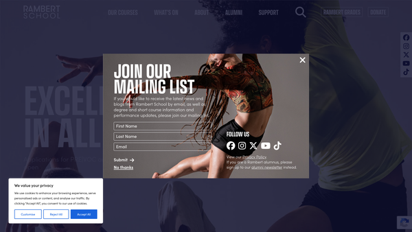 Screenshot of the Rambert School Of Ballet And Contemporary Dance Trust website
