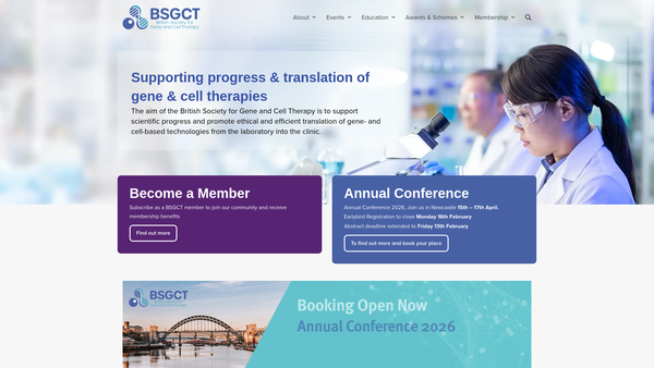 Screenshot of the British Society For Gene And Cell Therapy website