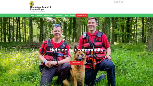 Screenshot of the Hampshire Search And Rescue Dogs website