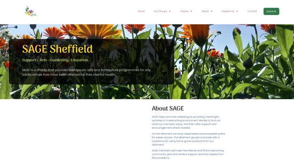 Screenshot of the Support Arts Gardening Education website