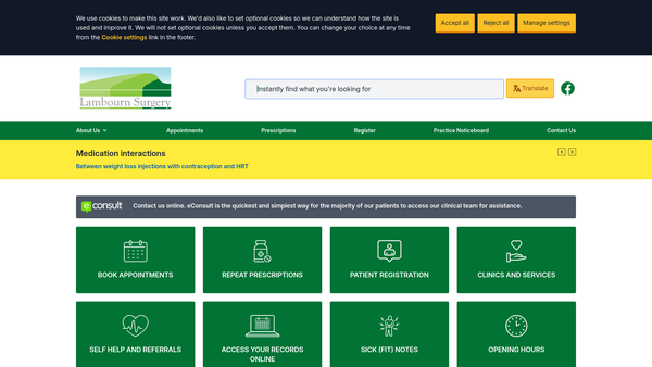 Screenshot of the Lambourn Surgery Amenities Fund website