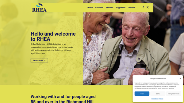 Screenshot of the Richmond Hill Elderly Action Limited website