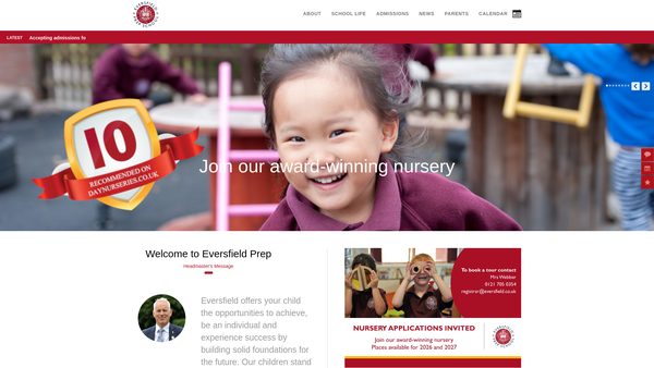 Screenshot of the Eversfield School Association website