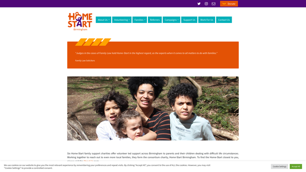 Screenshot of the Home-Start Birmingham South website