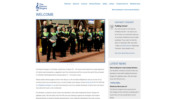 Screenshot of the The Damon Singers website