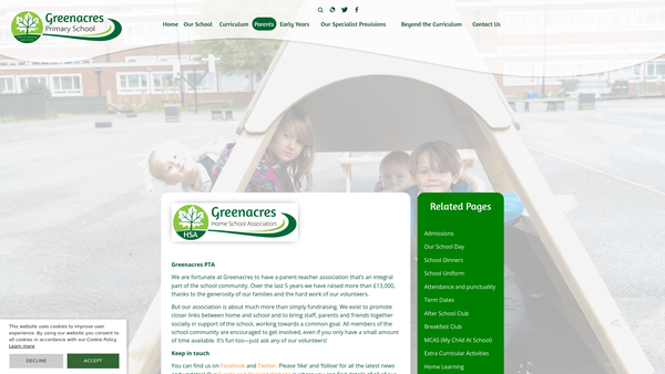 Screenshot of the Greenacres Home School Association website