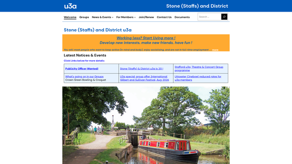 Screenshot of the Stone (Staffs) And District University Of The Third Age website