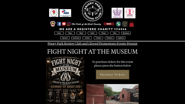 Screenshot of the Priory Park Amateur Boxing Club website