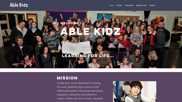 Screenshot of the Able Kidz website
