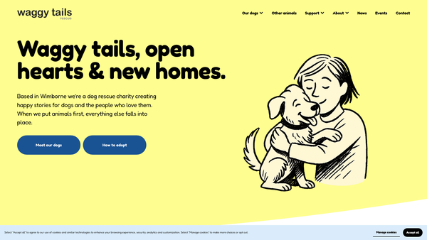 Screenshot of the Waggy Tails Rescue Limited website