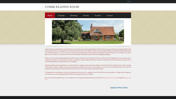 Screenshot of the The Combe Reading Room (2005) Trust website
