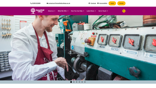 Screenshot of the Homefield College Limited website