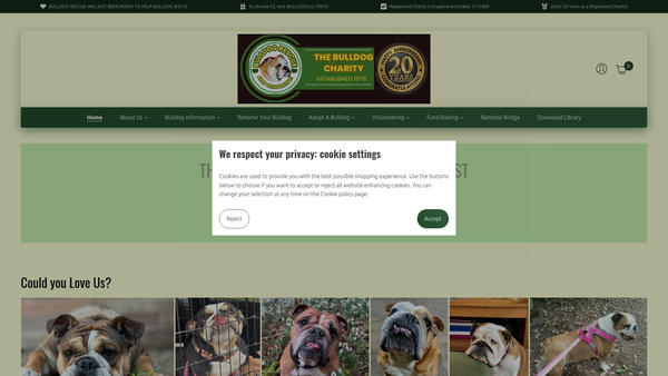 Screenshot of the Bulldog Rescue & Re-Homing Trust website