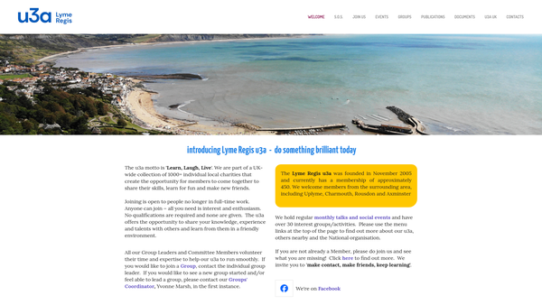 Screenshot of the Lyme Regis U3A website