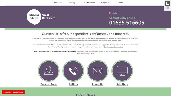 Screenshot of the West Berkshire Citizens Advice Bureau website