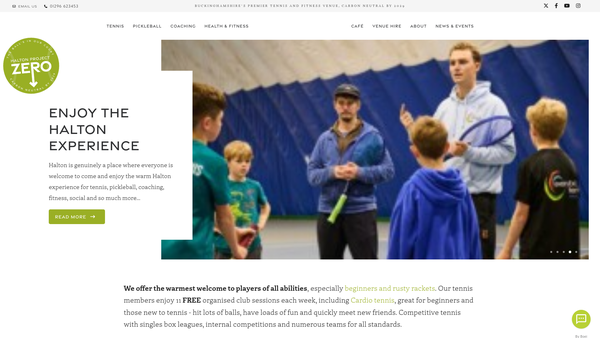 Screenshot of the Halton Tennis Centre website