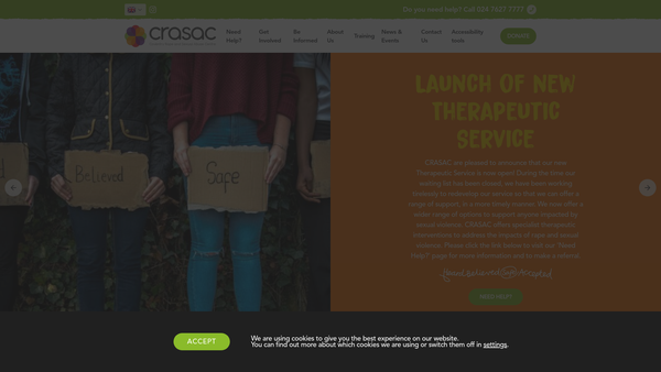 Screenshot of the Coventry Rape And Sexual Abuse Centre website