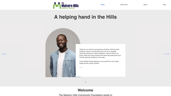 Screenshot of the The Malvern Hills Community Foundation website