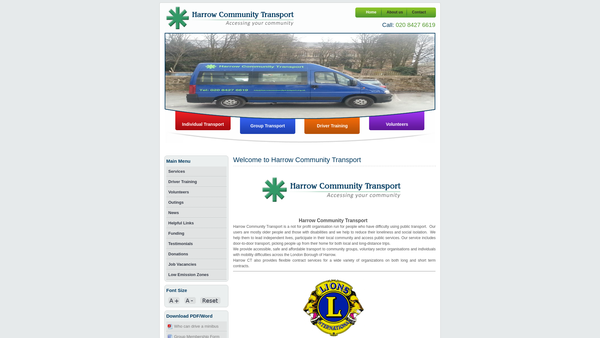 Screenshot of the Harrow Community Transport website