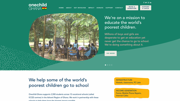 Screenshot of the One Child Ghana website