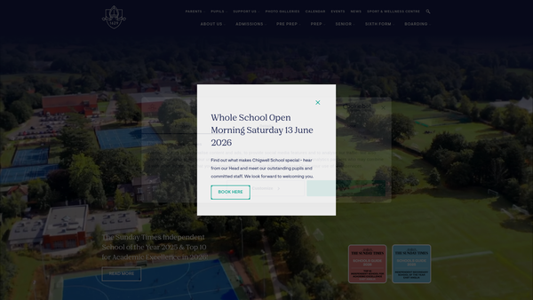 Screenshot of the Chigwell School website
