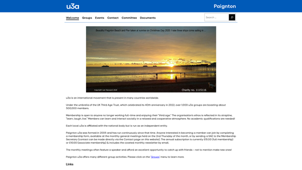 Screenshot of the Paignton U3A website