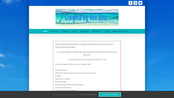 Screenshot of the Looe Film Society website