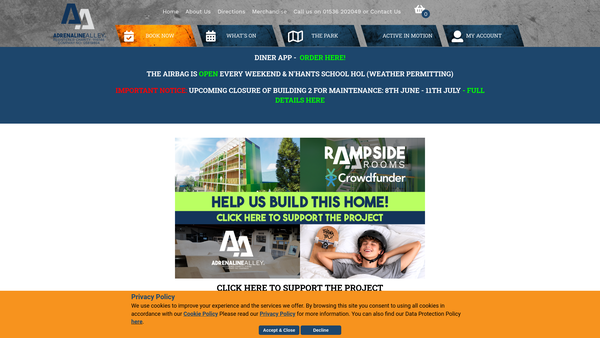 Screenshot of the Adrenaline Alley website