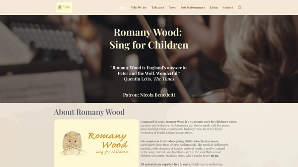Screenshot of the Romany Wood Charitable Trust website