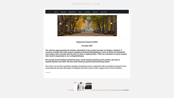 Screenshot of the Rendezvous Club website
