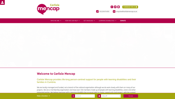 Screenshot of the Carlisle Mencap Limited website