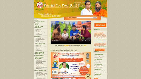 Screenshot of the Patanjali Yog Peeth (UK) Trust website