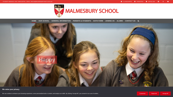 Screenshot of the Malmesbury School PTA website