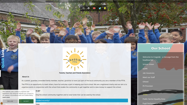 Screenshot of the Cragside Parent Teacher and Friends Association website